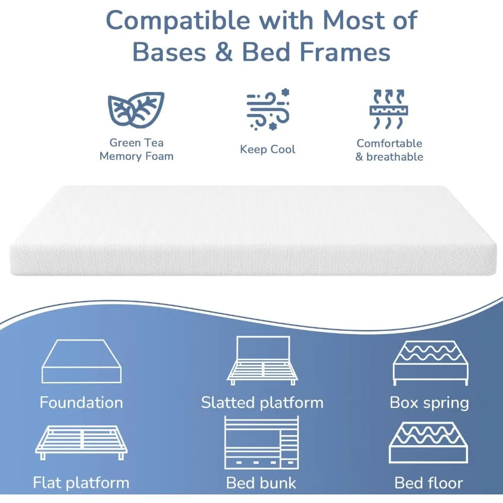 5 Inch Green Tea Memory Foam Cooling Gel Infused Mattress, Medium Firm Mattresses-Twin/King optional