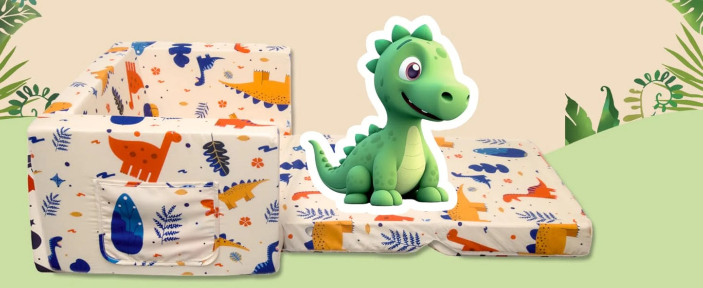 Children's 2 in 1 Convertible, Extra Soft Flip Open Chair Sofa Bed, Cute Star/Dinosaur Print