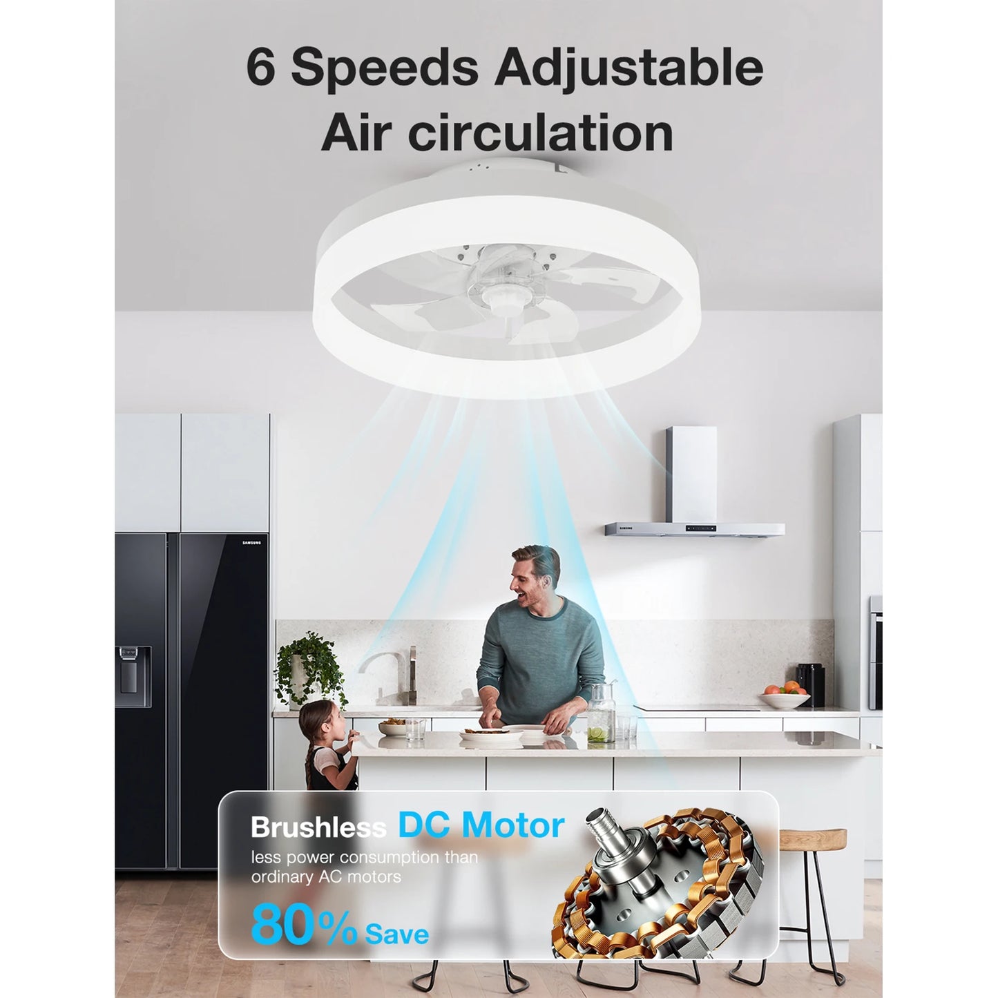 20 inch Flush Mount Modern Ceiling Fan Light