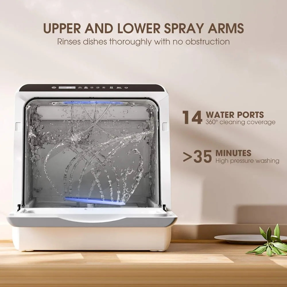 Portable Countertop Dishwashers with 5 L Built-in Water Tank & Inlet Hose, 5 Washing Programs