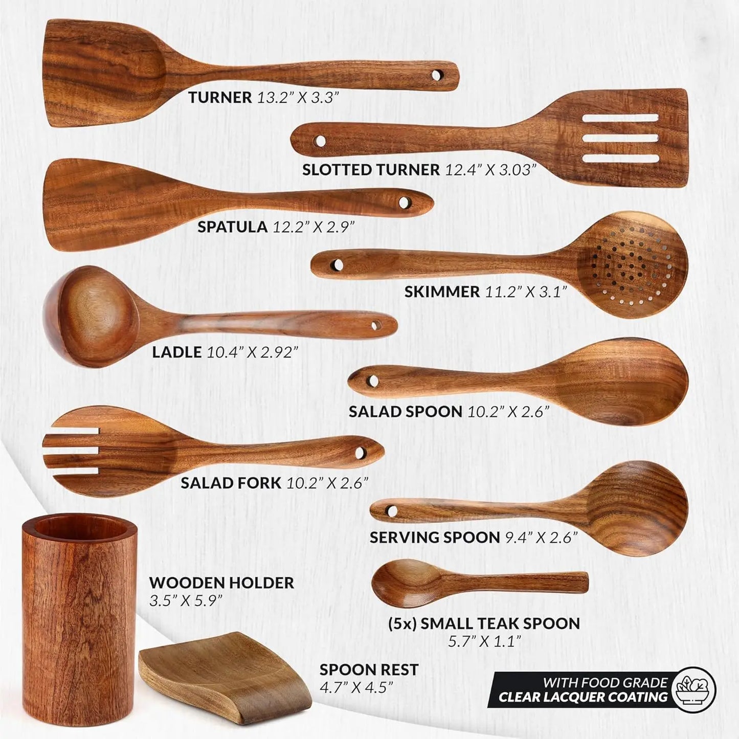 15-piece Natural Teak Utensil Set