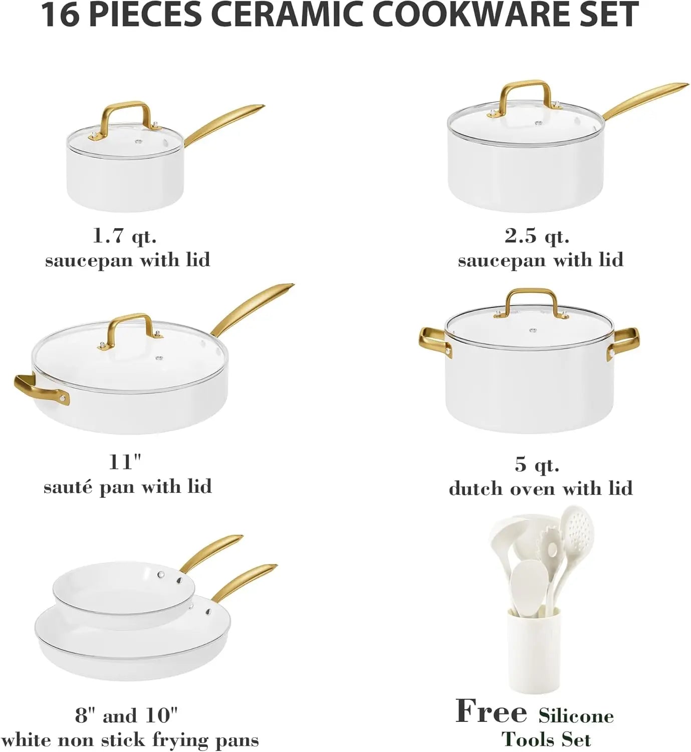 Dutch-white Ceramic Cookware Set with Cooking Utensils Set