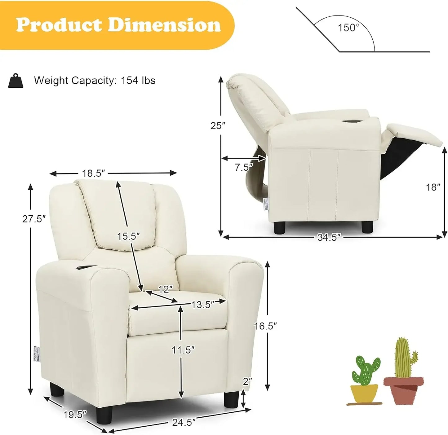 Comfort Corner Kids Recliner Chair with Cup Holder