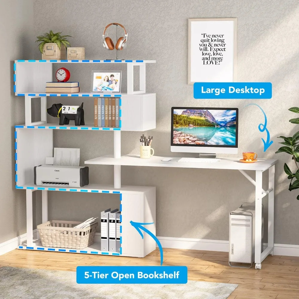 Study Desk with 5 Shelves Bookshelf