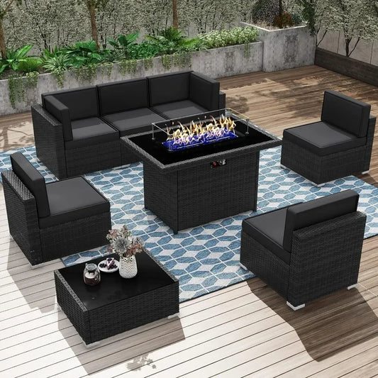 Patio Furniture Conversation Sofa Set with 44" Propane Gas Fire Pit Table