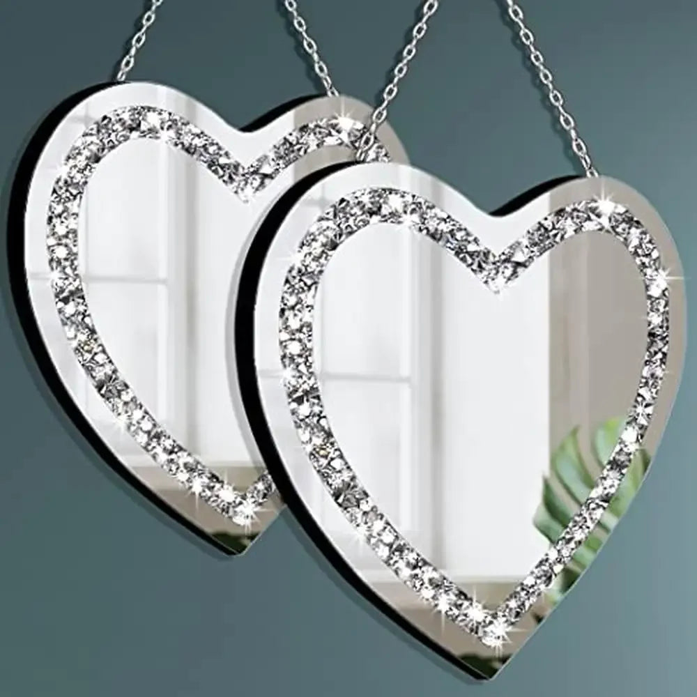 Heart Shaped Crystal Crush Diamond Glass Mirror Set