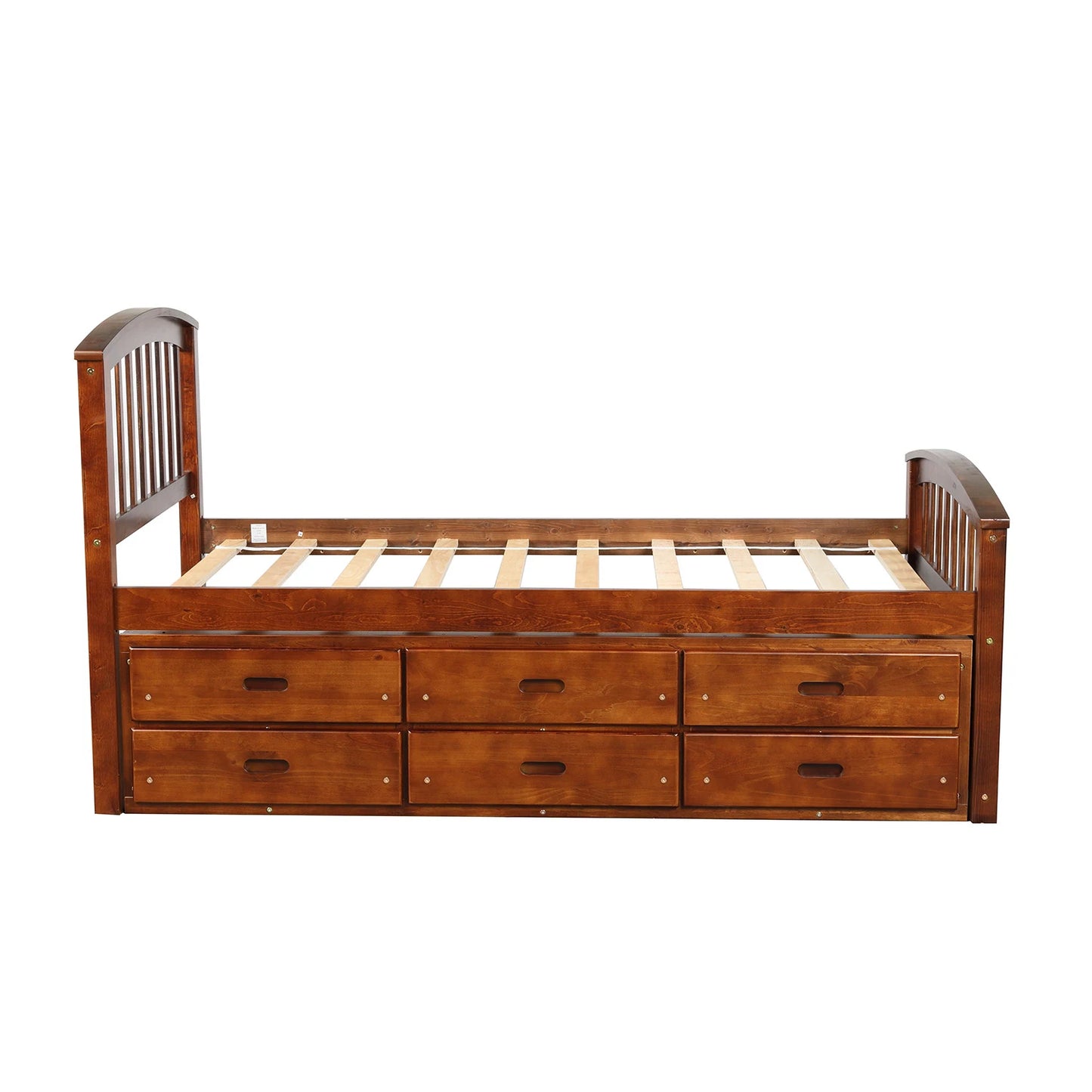 Twin Size Platform Storage Bed with Six Drawers - Solid Wood Frame  77.8x42.3x43.6 in.