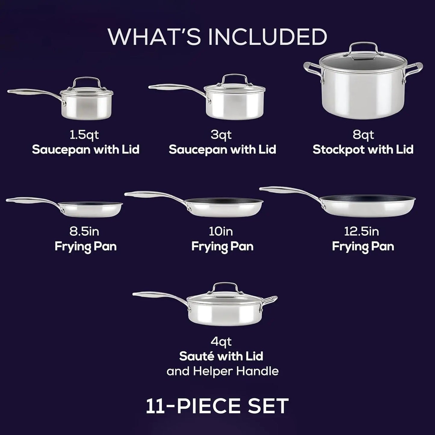 11 Piece Scratch Defense Clad Stainless Steel Cookware Set