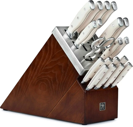 Henckels Forged Accent 20 Piece Self Sharpening Knife Block Set with Off-White Handles