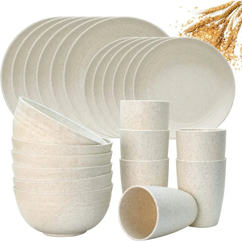 24PCS Wheat Straw Dinnerware Sets for 6, Dishwasher Microwave Safe