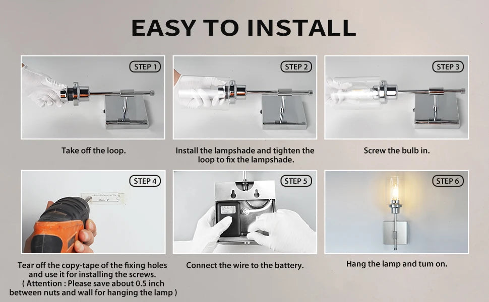 Rechargeable Battery Operated No Wired Wall Sconce