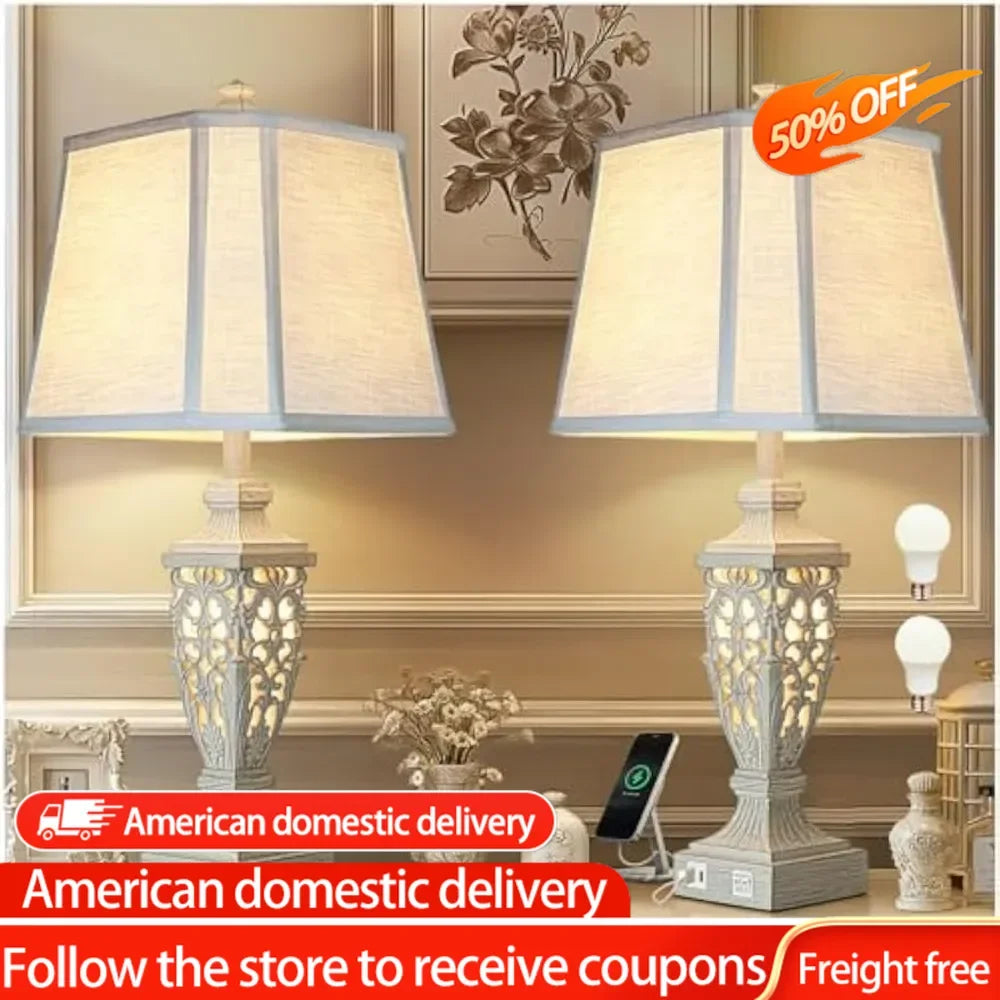 Set of 2- 28.5" Table Lamps  with White Linen Cut Corner Shade