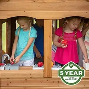 Kid's All Cedar Playhouse with Attached Picnic Bench