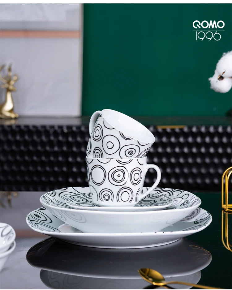 12/24-piece Black Stripes Porcelain Dinnerware Set For 4