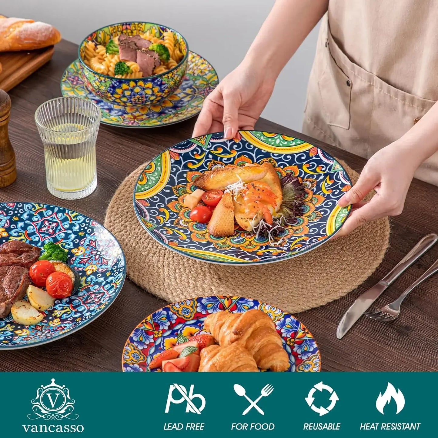 12 Piece Bohemian Style Porcelain Dinnerware Set