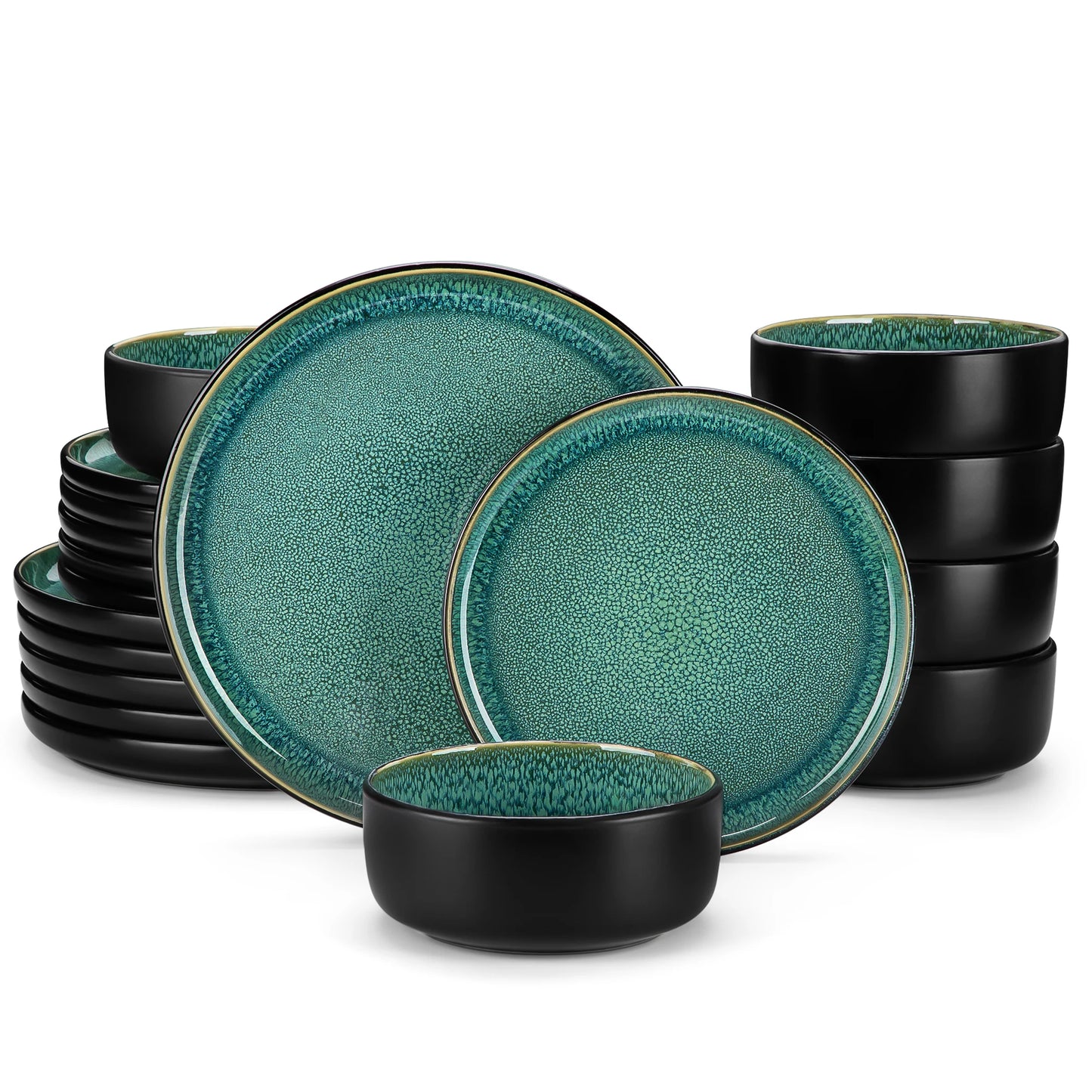 18/24PCS Black Ceramic Stoneware Dinner Set