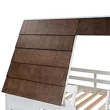 Twin Over Twin House Bunk Bed Frame with Roof, Window, Ladder and Slide