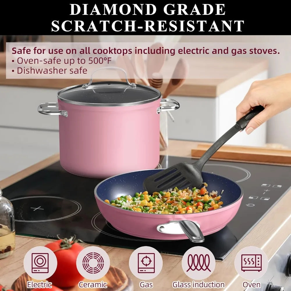 12pc Diamond Infused, Scratch-Resistant, Healthy Ceramic Nonstick Coated Cookware Set