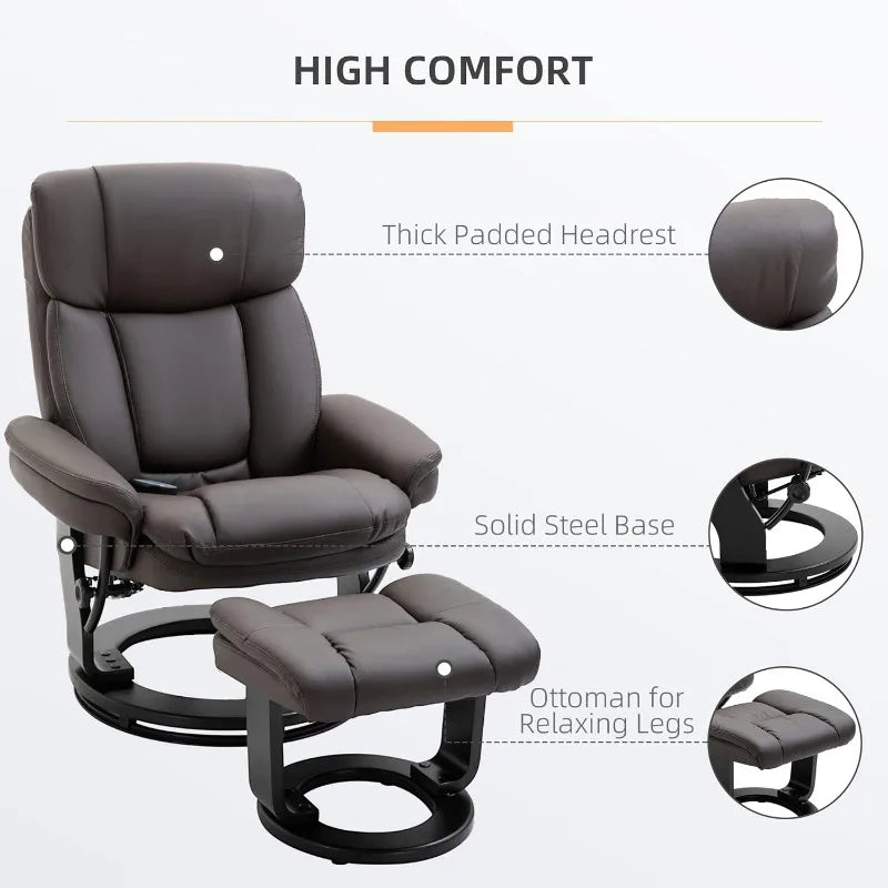 Swiveling PU Leather Massage Recliner Chair with Ottoman,10 Point Vibration