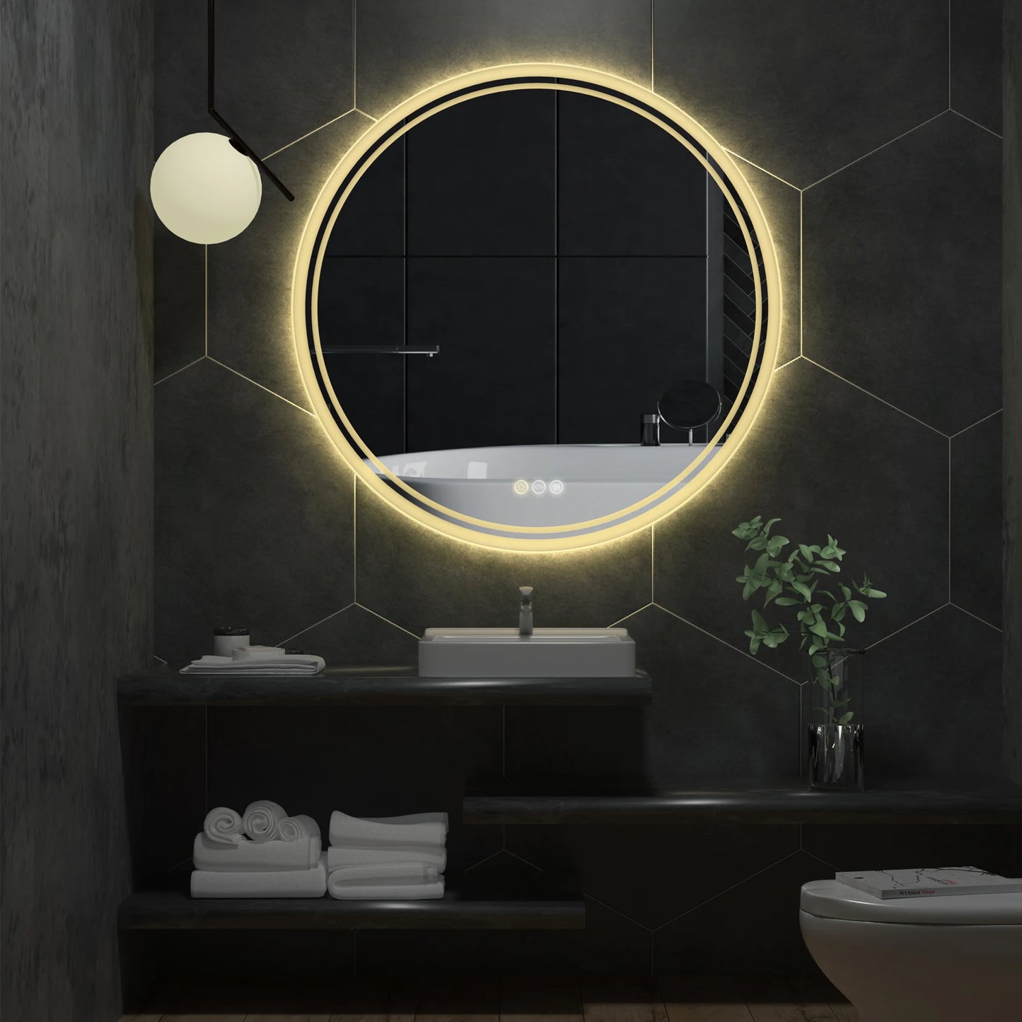 LED Touch Screen Dimmable Anti-fog Intelligent Illuminate Bathroom Mirror