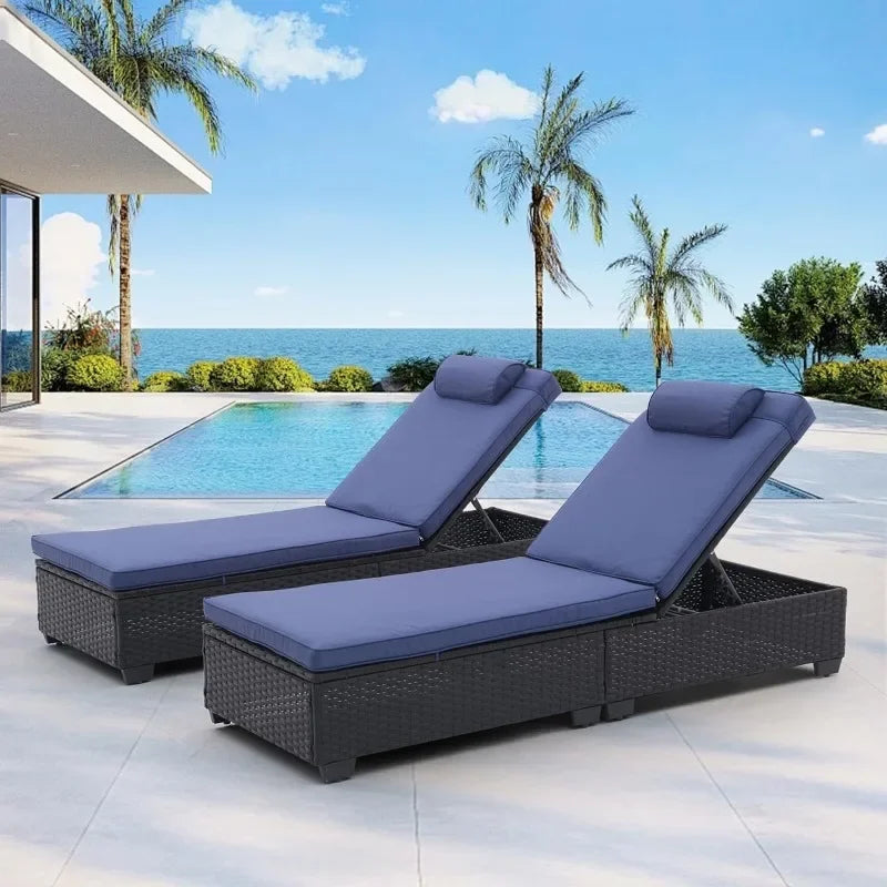 2 Piece Outdoor PE Wicker Chaise Lounge Set