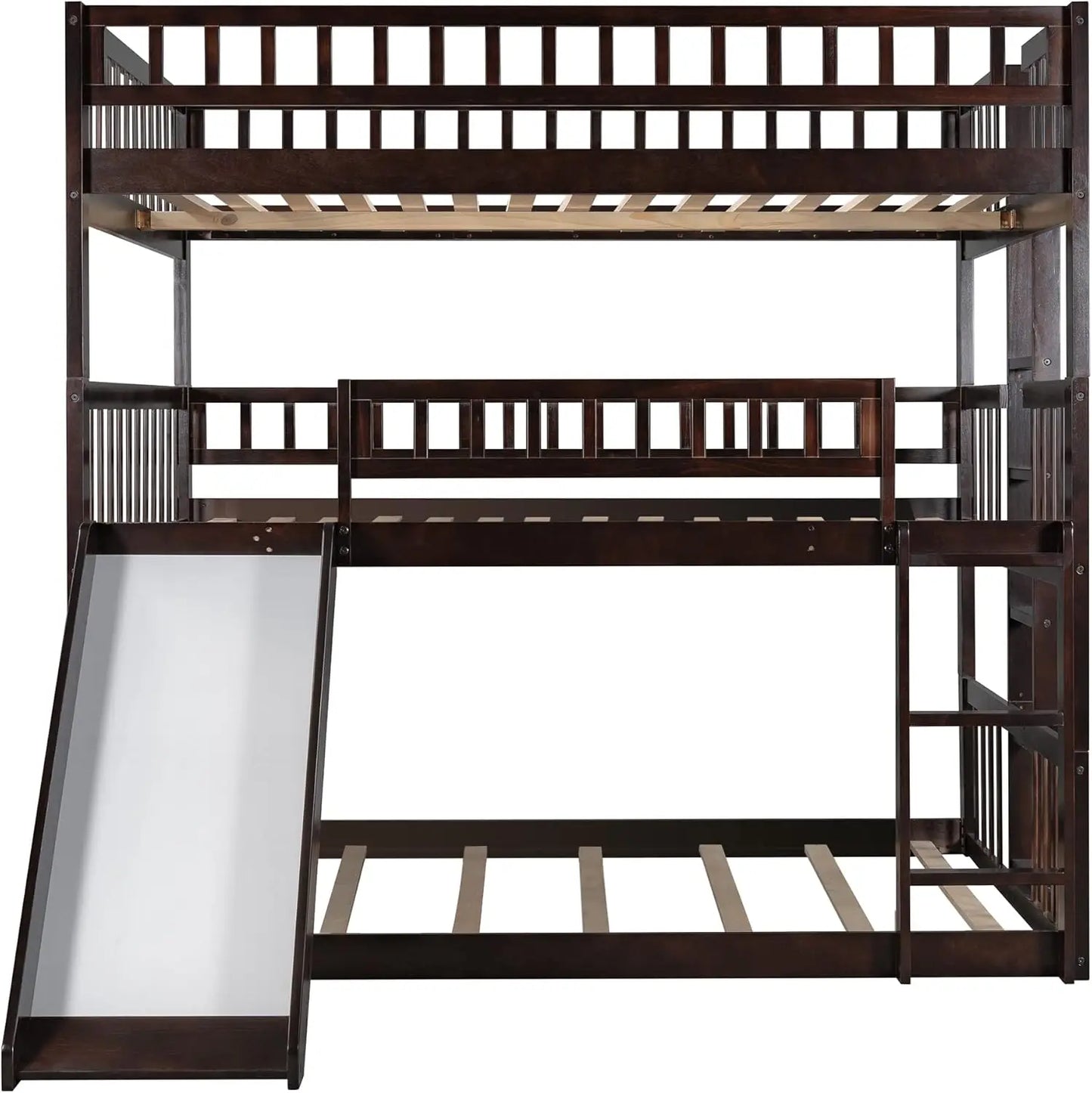 Full Over Full Over Full Triple Bunk Beds with Slide