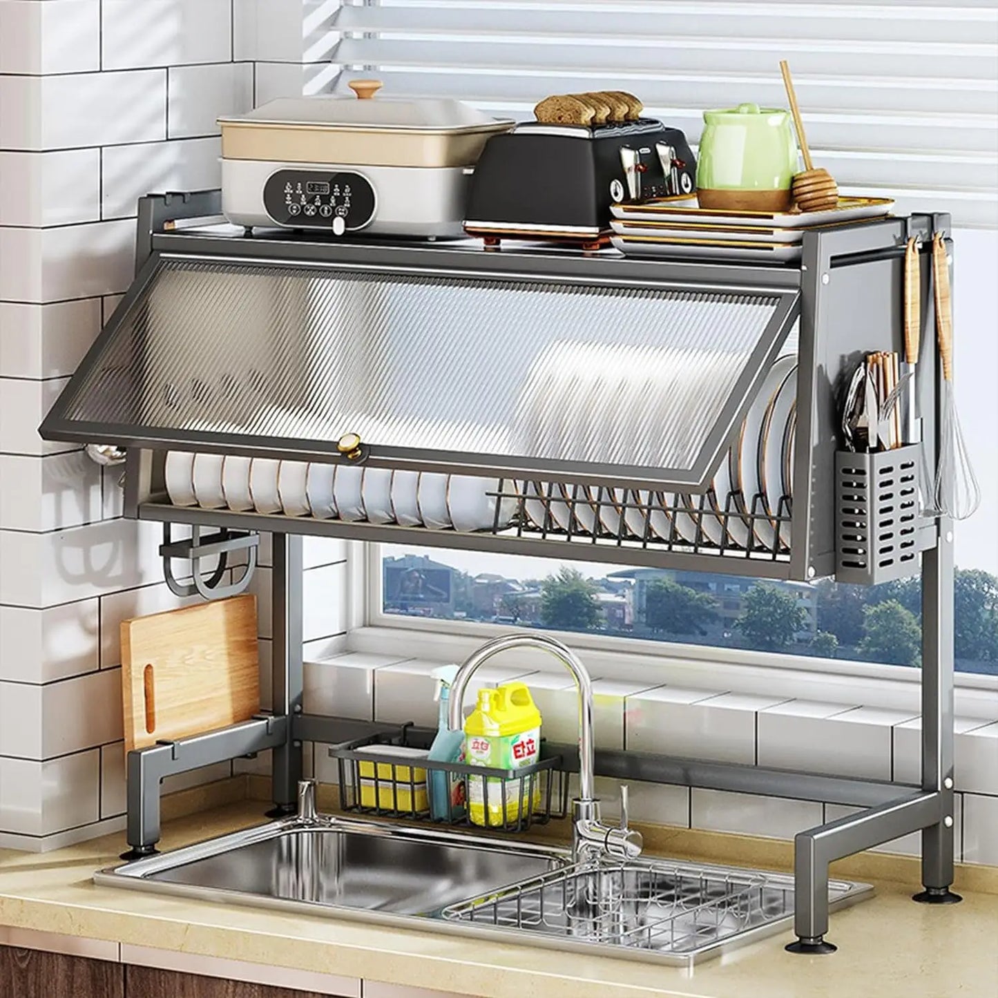 3 Tier Adjustable Over The Sink Dish Drying Rack