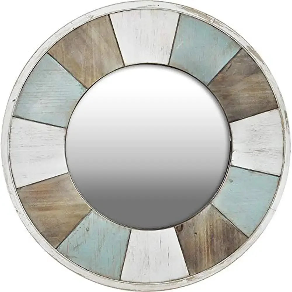 27" Round Distressed Teal White Brown Wall Mirror