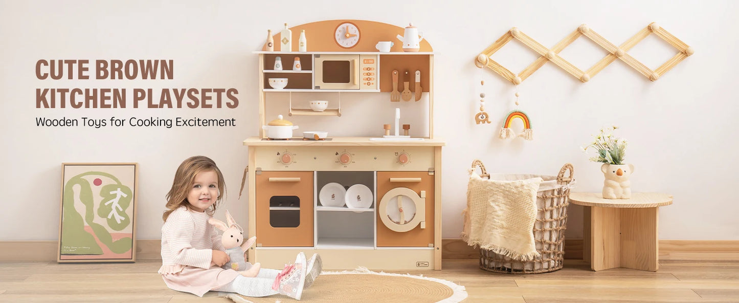 Wooden Play Kitchen with Realistic Accessories