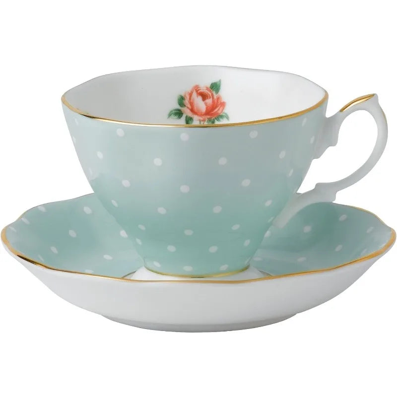 Polka Rose Teacup & Saucer Set