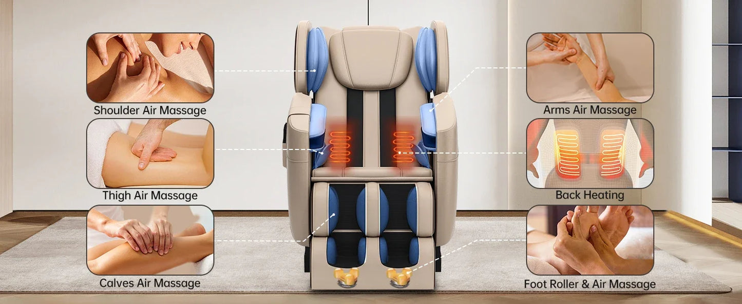 Full Body Zero Gravity Chair with Auto Modes, 8 Fix Point Rollers, Bluetooth, Foot Massage, Heating Function