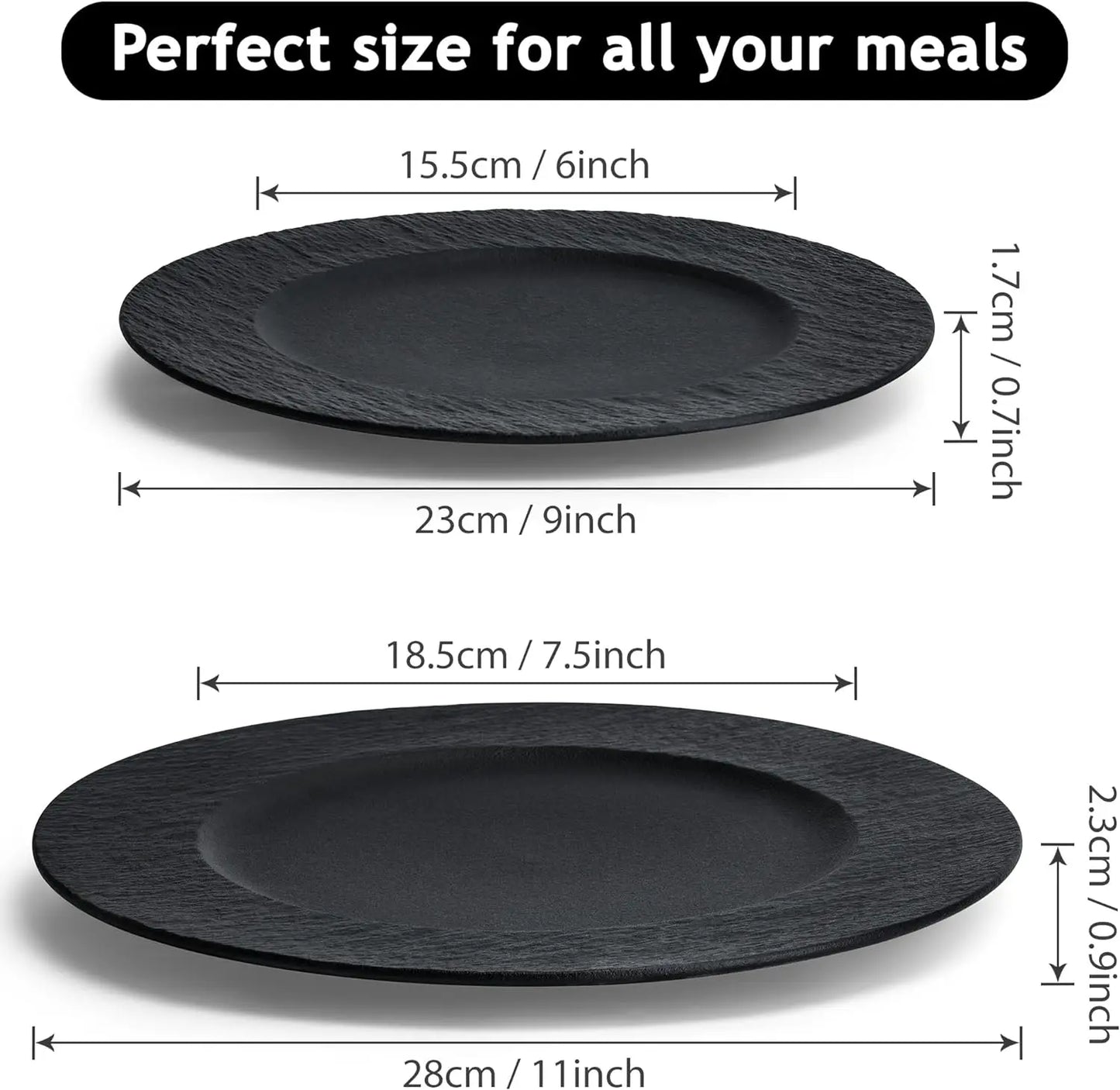 Set of 4, 9 Inch, Modern Ceramic Plate Set, Black