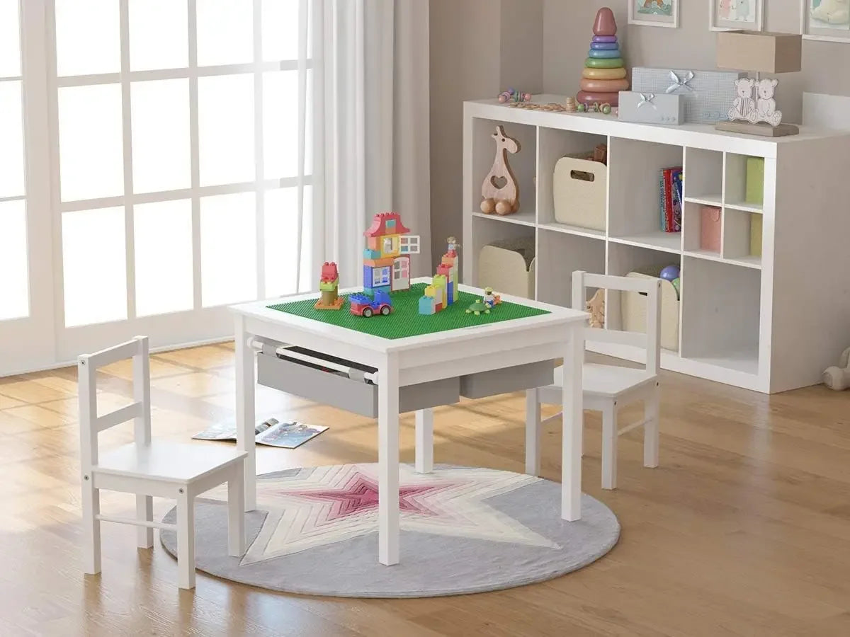 Wooden 2 in 1 Kids Construction Play Table and 2 Chairs Set