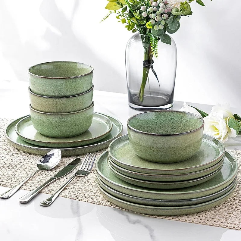 12 Piece Ceramic Dinnerware Set for 4, Scratch Resistant Dishes