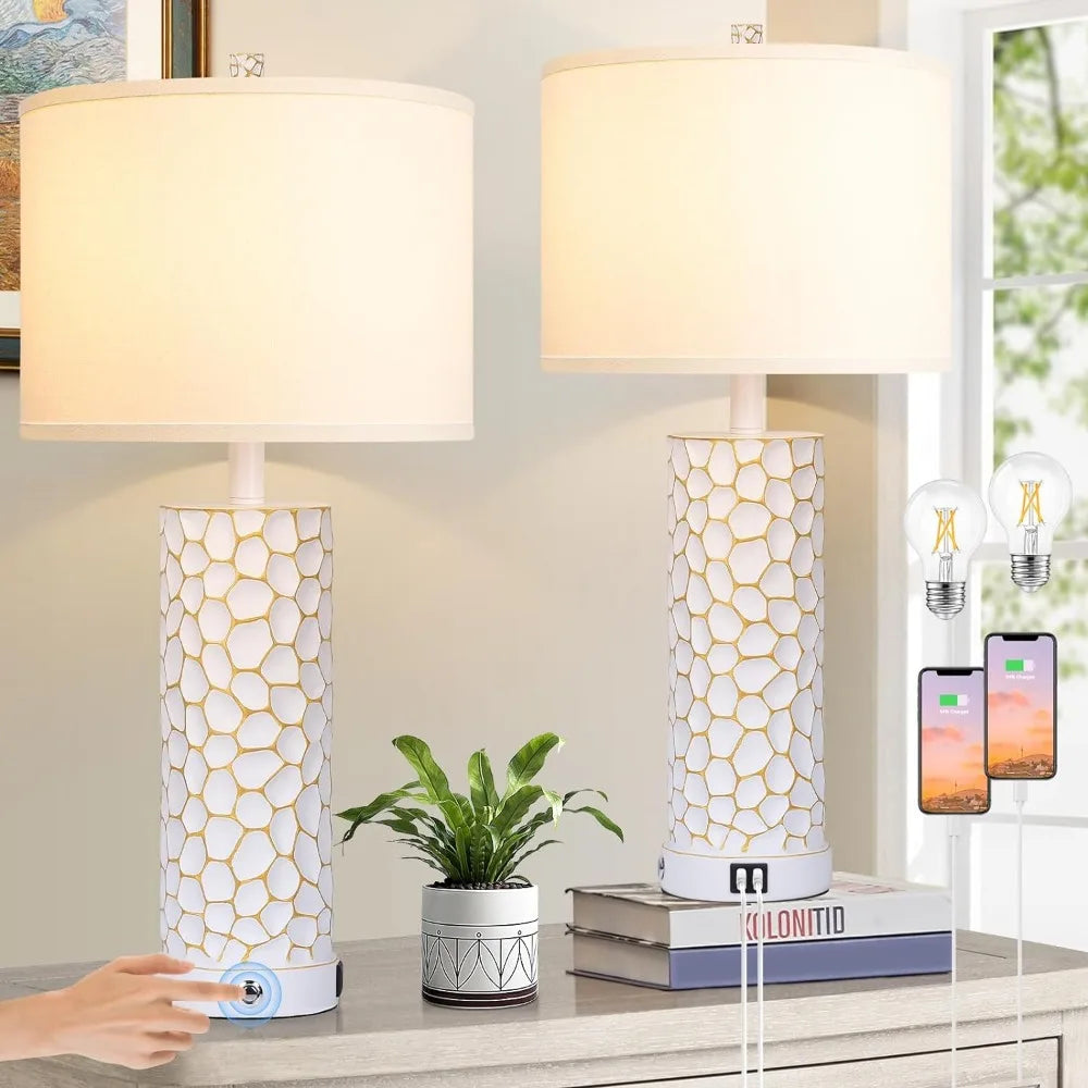 25” Tall Set of 2 Table Lamps with Dual USB Charging Ports