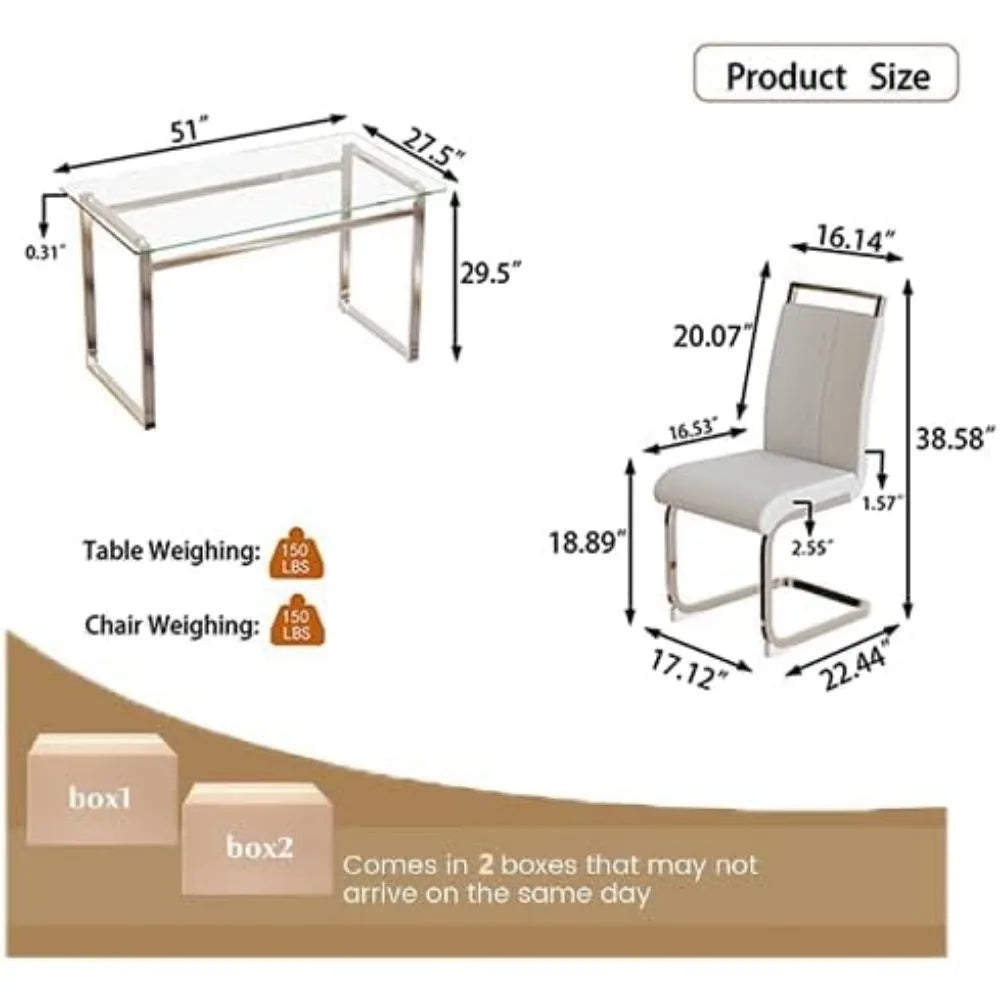 Modern Rectangle Glass Top Dining Table Set