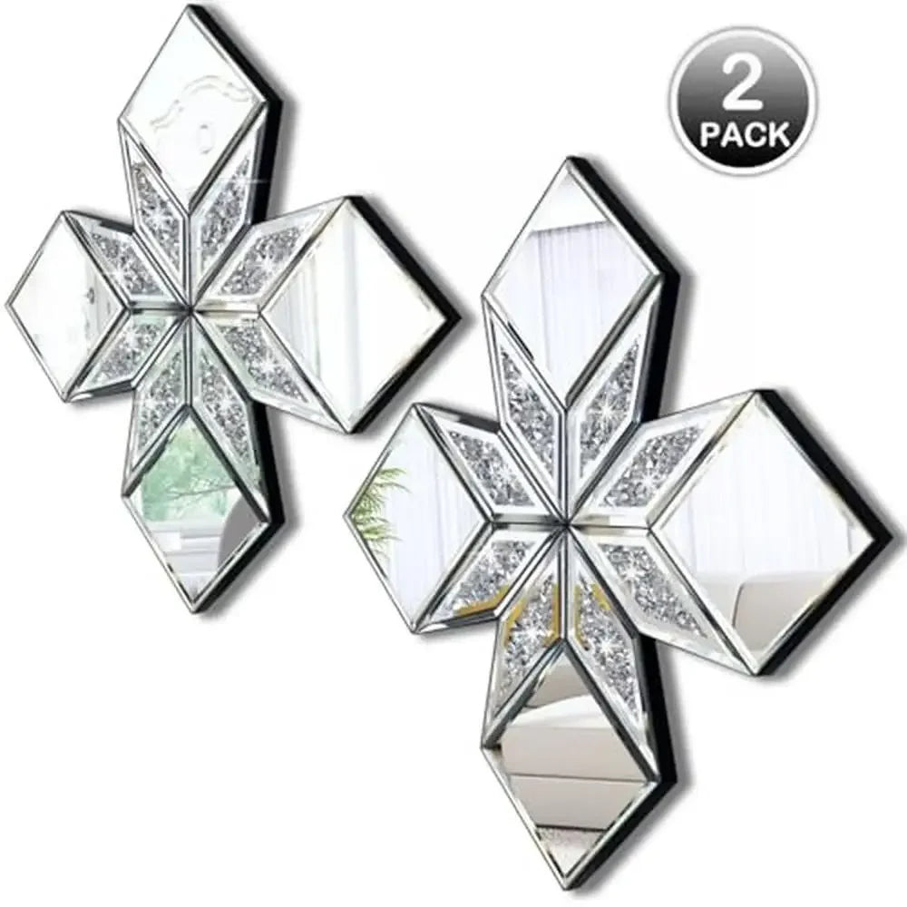 2 Pack Diamond Shape Crushed Glass Mirror 16.75x16.75" Wall Decor