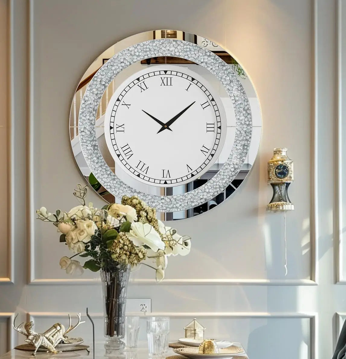 60/80CM Sparkle Bling Round Mirrored Wall Clock