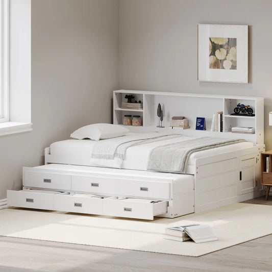 Full Size Daybed with Storage Bookcase Headboard