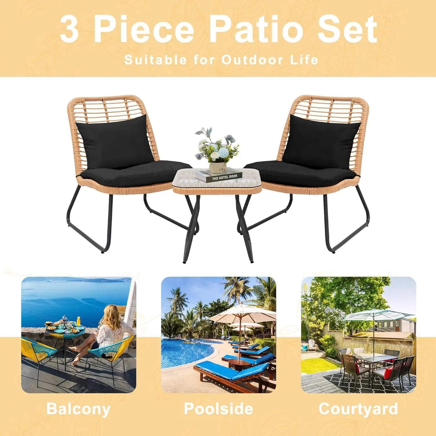 3 Piece Outdoor Wicker Furniture Patio Set