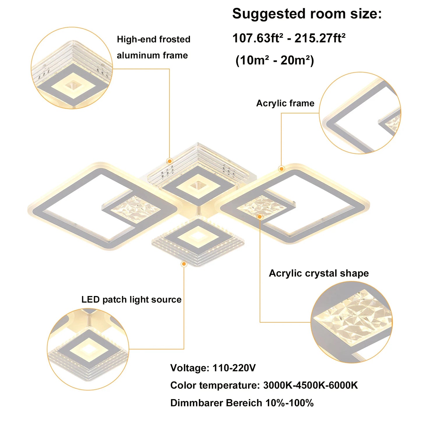 46W Modern Embedded Dimmable LED Acrylic Flush Mount Ceiling Light W/Remote Control