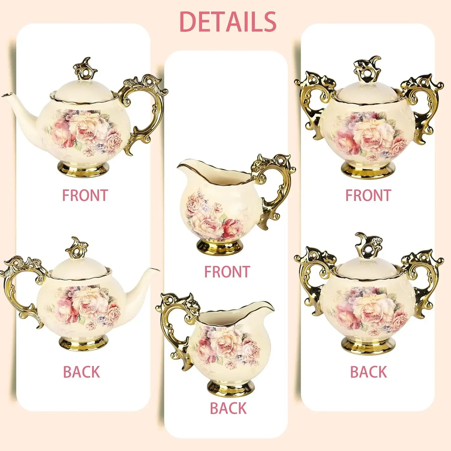 15 Piece Vintage Floral Porcelain Chinese Tea Set