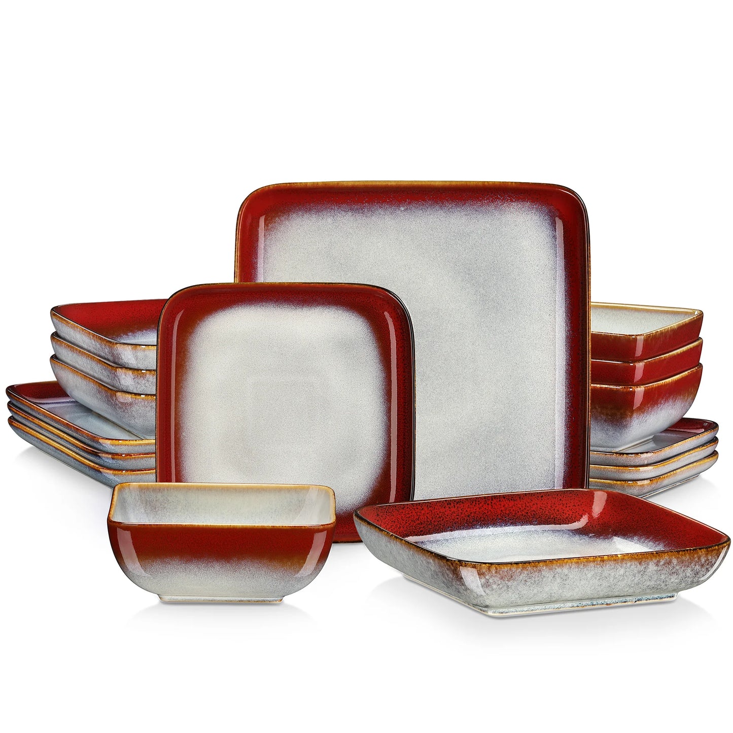 Ceramic 16 Piece Square Kiln Change Glaze Dinnerware Set