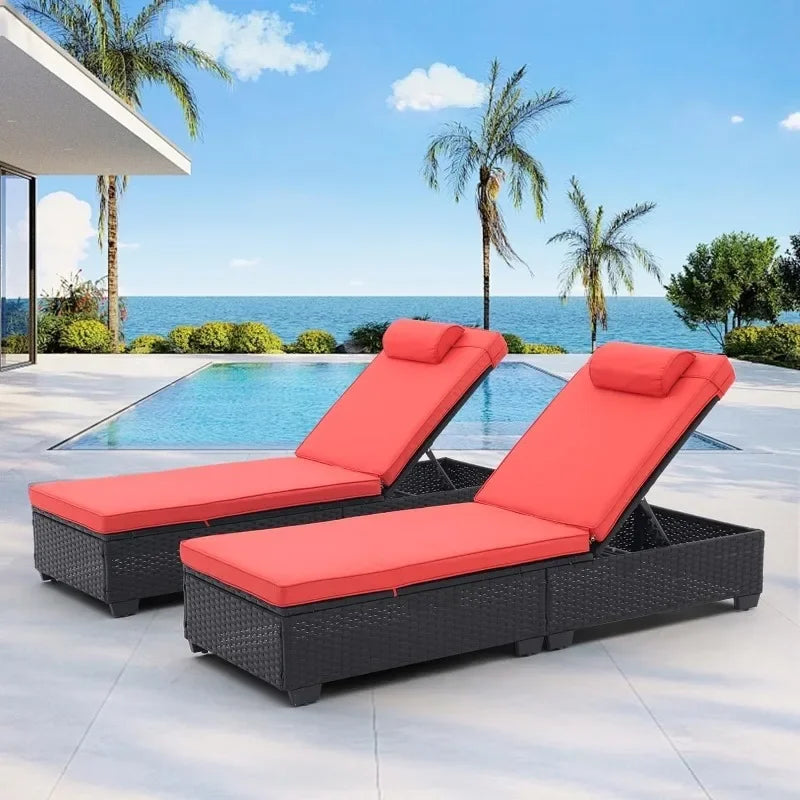 2 Piece Outdoor PE Wicker Chaise Lounge Set