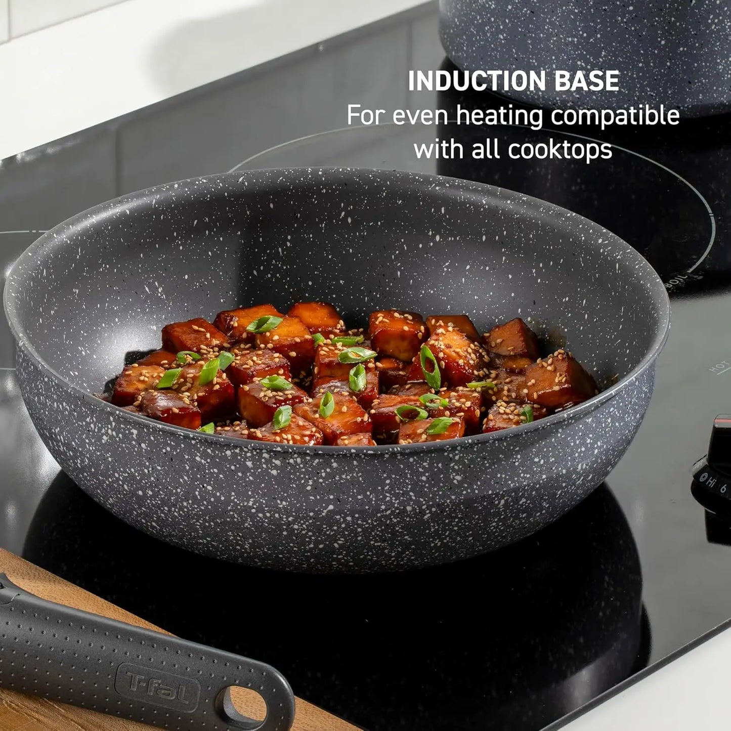 11 Piece Granite Titanium Non Stick Induction Cookware Set with Detachable/Removable Handle