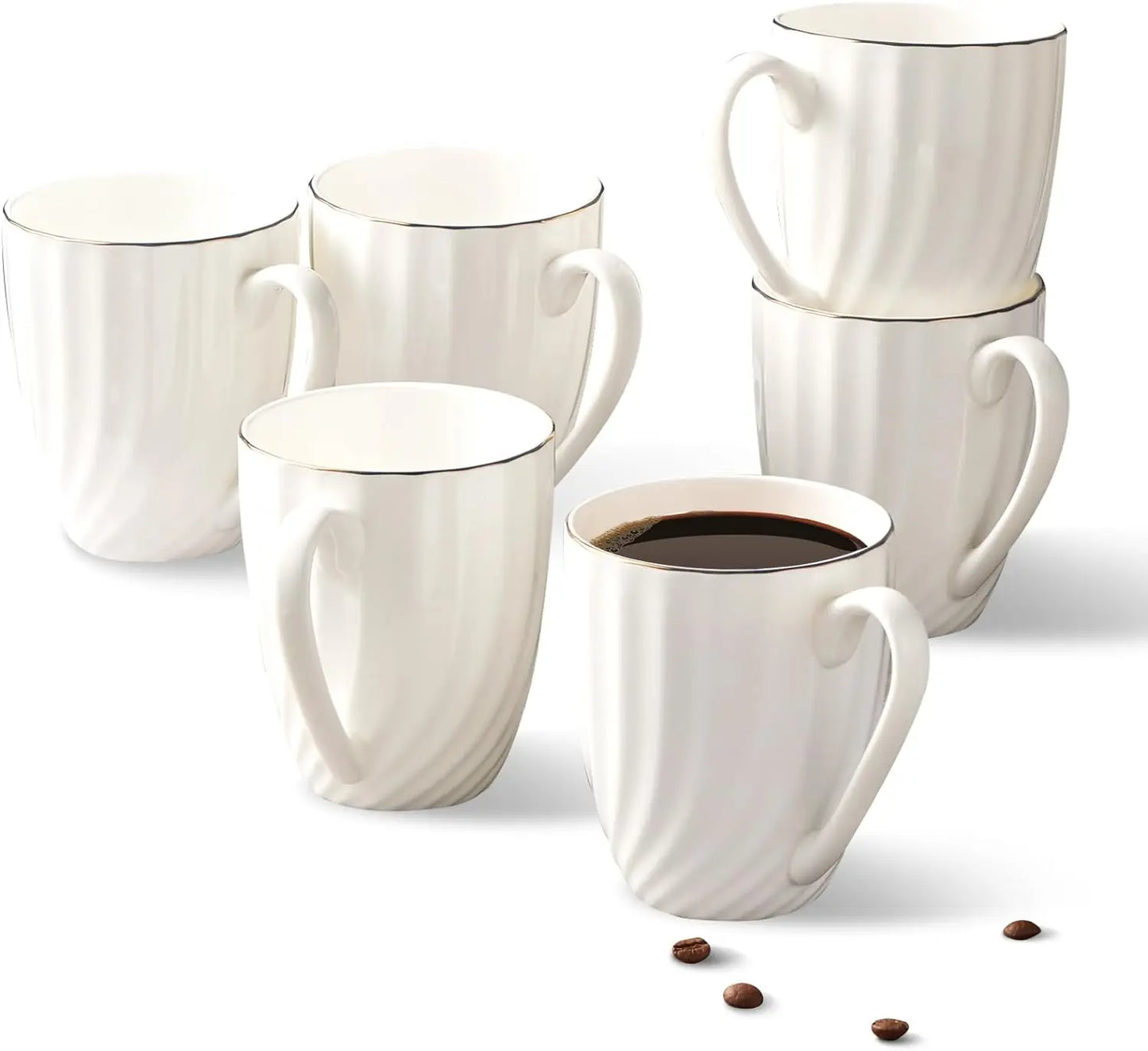 10oz Espresso Bone China Coffee Mugs, Set of 6