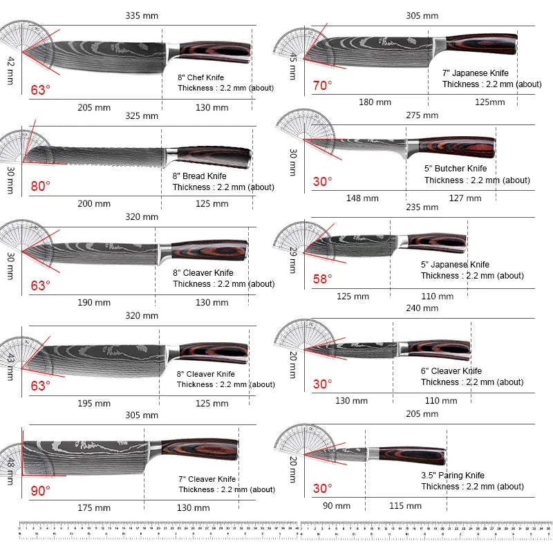 1-10Pcs Japanese Damascus Chef Knives