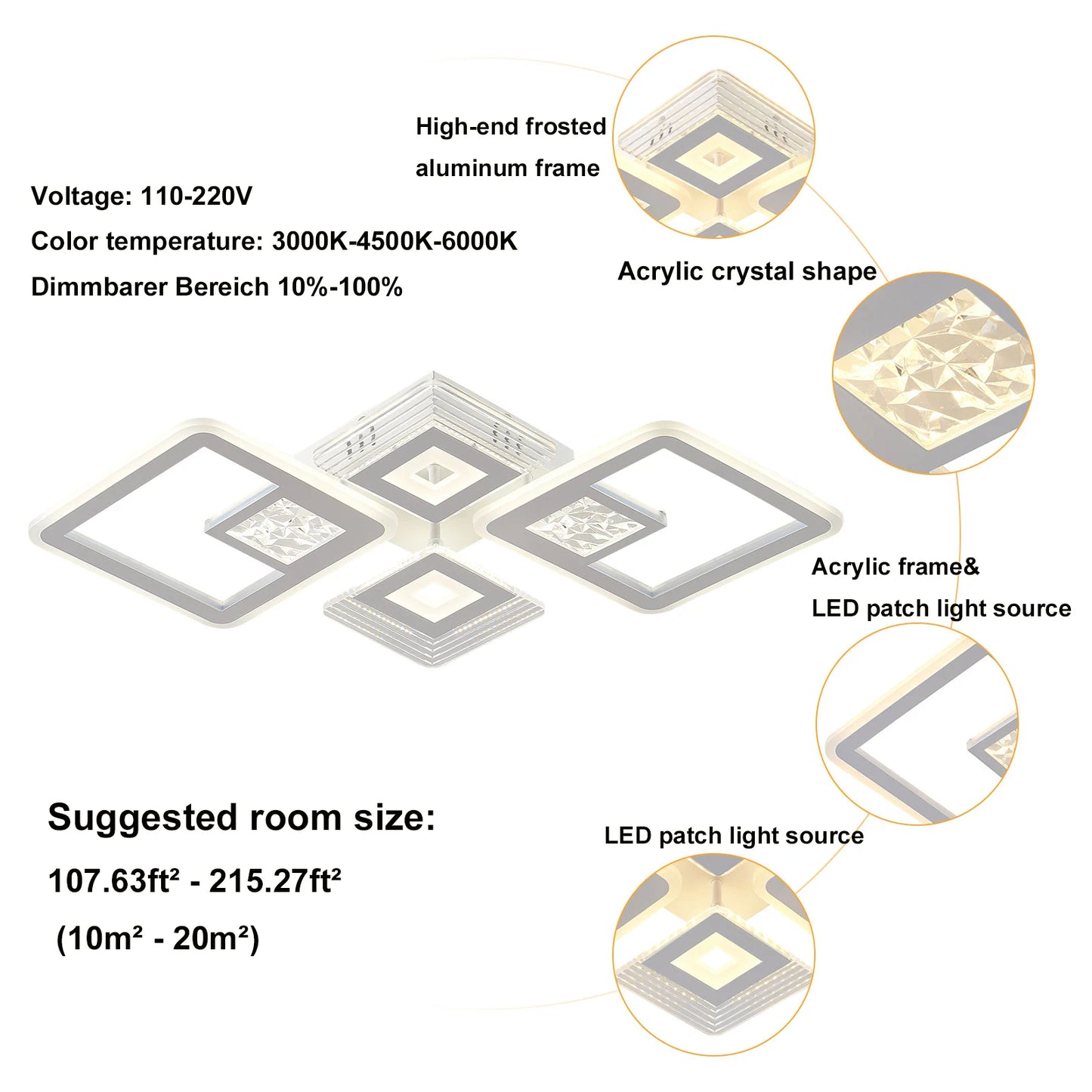 46W Modern Embedded Dimmable LED Acrylic Flush Mount Ceiling Light W/Remote Control