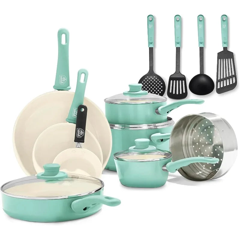 GreenLife Soft Grip 16 Piece Nonstick Ceramic Cookware Set