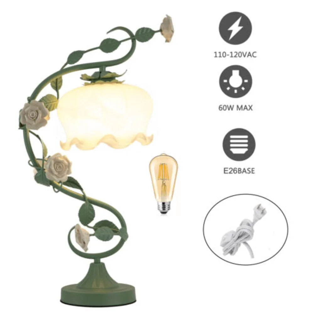 Green Bedside Flower Night Light Table Lamp